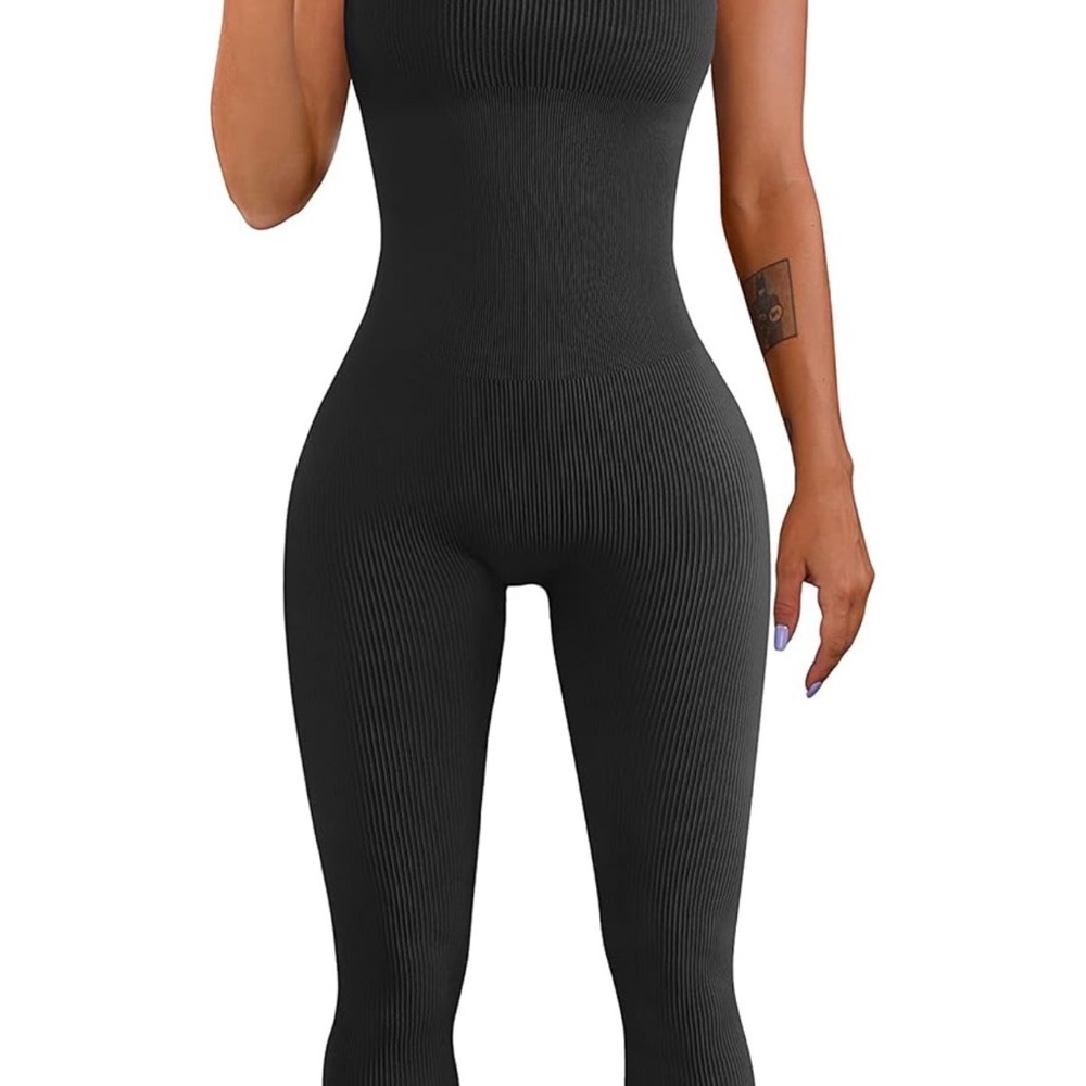 Black Ribbed Jumpsuit